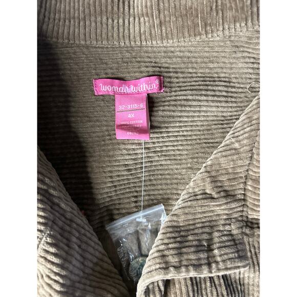NWT Woman Within 4X Corduroy Pleat Back Chore Barn Jacket Coat Tan - Picture 2 of 7